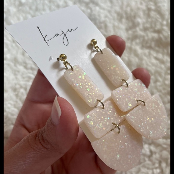 Opal Geometric Dangle Earrings - Picture 4 of 5